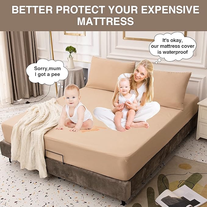 Mecerock Mattress Protector, Breathable and Soft Waterproof Mattress Protector,Mattress Cover, Camel Mattress Cover Queen Size Bed