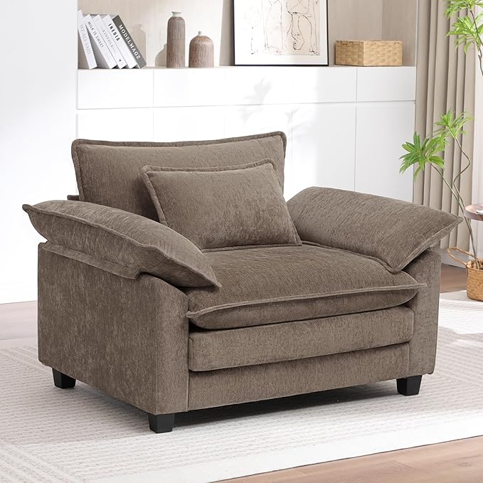 Oversized Accent Chair,Modern Chenille Cloud Sofa Chair with Deep Seat,Upholstered Armchair with Extra Thick,Comfy Accent Chair Reading Chairs for Living Room Bedroom Apartment Brown