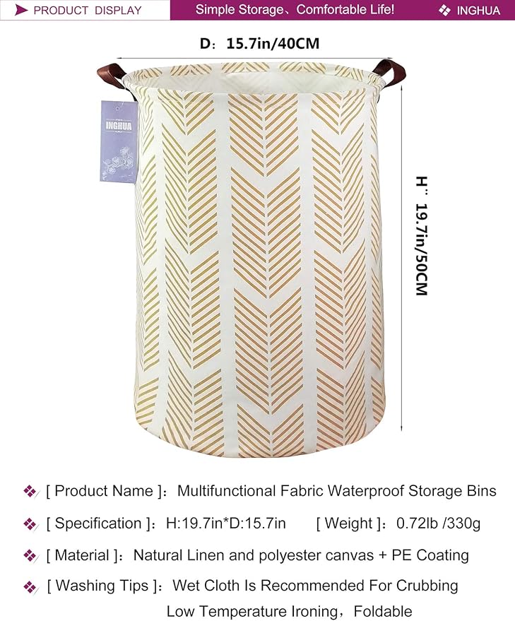 Laundry Hamper Large Canvas Fabric Lightweight Storage Basket/Toy Organizer/Dirty Clothes Collapsible Waterproof for College Dorms, Boys and Girls Bedroom,Bathroom(yellow wheat) - Image 2