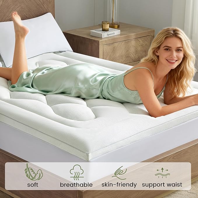 Mattress Topper Twin Size Mattress Pad,Viscose Made from Bamboo Mattress Cover,Pillow Top Mattress Topper for Back Pain Relief,Waterproof,Soft Mattress Pad39x75 inch, White