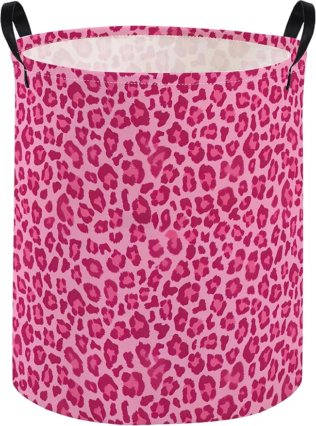 Kids Laundry Basket Pink Hamper for Nursery Hamper Cute Kids Storage Bin Room Decor for Home(Pink leopard print) by DDBASKET