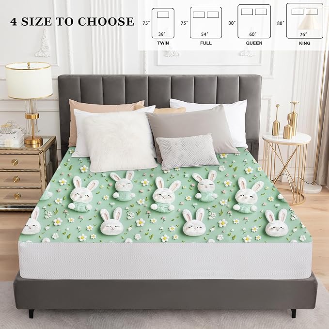 Sufdari Twin Mattress Protector,Waterproof Mattress Protector,Fitted Sheet Style Mattress Cover with 18" Deep Pocket,Washable and Comfortable-Rabbit,Twin