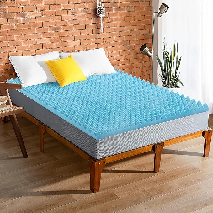 Greaton, 2-Inch Premium Convoluted Gel Memory Foam Toppers for Enhanced Comfort and Support, Full, Blue