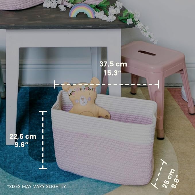 OrganiHaus Rope Baskets for Shelves - Set of 3 Woven Storage Baskets for Organizing, Closet & Toy Storage - Pink/Off-White - 15x9x10 - Image 2