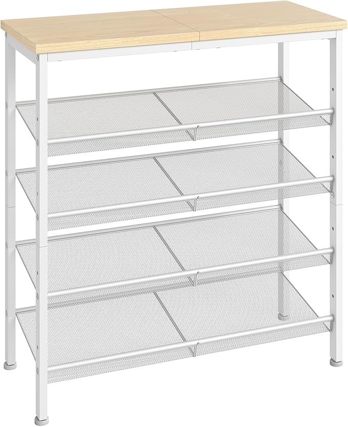 HOOBRO Shoe Rack for Entryway, 5-Tier Shoe Organizer with Adjustable Mesh Shelves, 12-16 Pairs of Shoes, Spacious Floor Mount, Metal, Industrial, Shoe Shelf for Closet, Natural and White WN12XJ01 by HOOBRO