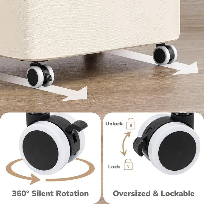 Goodpick Laundry Basket with Wheels, Large Laundry Hamper with Lid 100L Clothes Hamper with Removable Laundry Bag Collapsible Dirty Clothes Basket for Laundry Room, Bedroom, Beige - Image 4