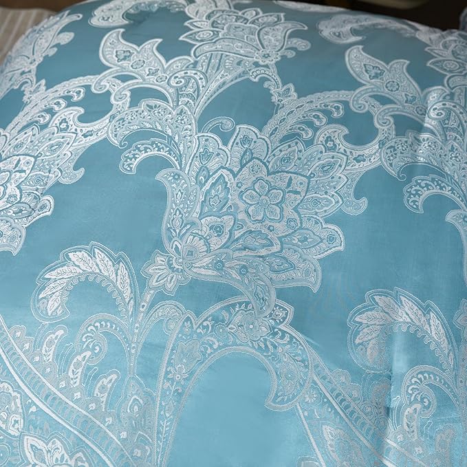 Green Comforter King Jacquard Bedding with Peacock Green Satin Sheet Set 8 Pcs Royal Embroidery Neoclassical Floral Home Decor Soft Luxury Hotel Bed in a Bag with 1 Cushion Cover