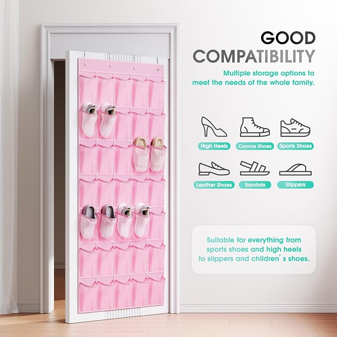 WVM Over the Door Shoe Organizer with 35 Breathable Mesh Pockets, Hanging Shoe Organizer for Door with 4 Metal Hooks, Large Capacity Closet Storage for Shoes, Accessories - Image 2