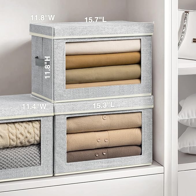 Homsorout Stackable Storage Bins with Lids - Large Decorative Basket with Lids, Fabric Foldable Closet Organizer Bins, Shelf Organizer for Living Room, Dorm, 5 Pack, Blended - Image 6