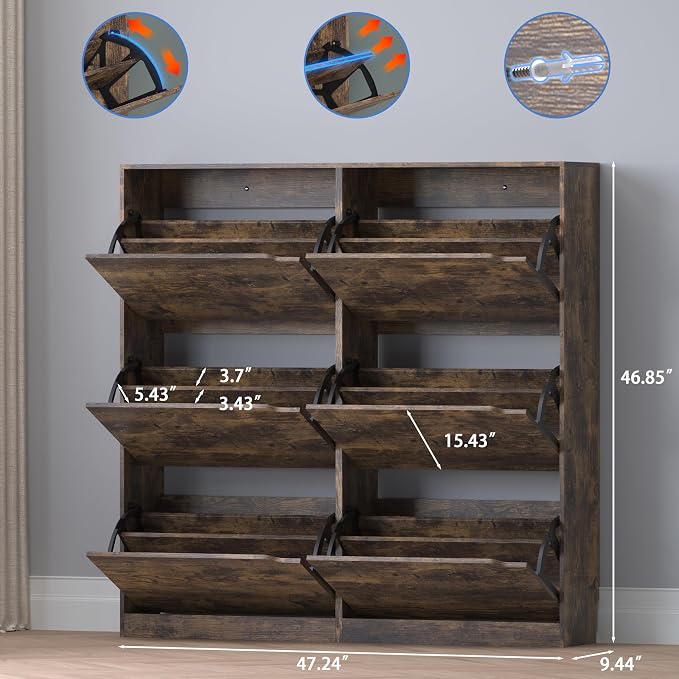 BORNOON Shoe Cabinet with 6 Flip Drawers, Slim Narrow Shoe Storage Cabinet, Freestanding Shoe Organizer for Entryway, Hallway, Foyer - Image 2