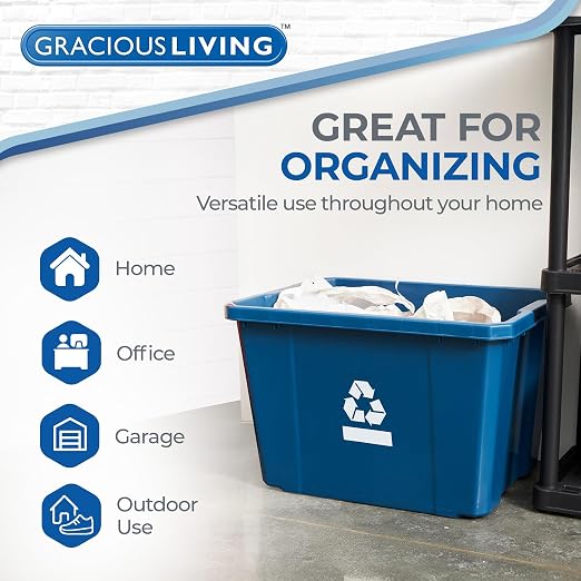 Gracious Living Medium Curbside Blue Box, Plastic 17 Gallon/64 Litre Home Trash Can Refuse and Recycling Bin Container with Built-in Handles (1 Pack) - Image 4