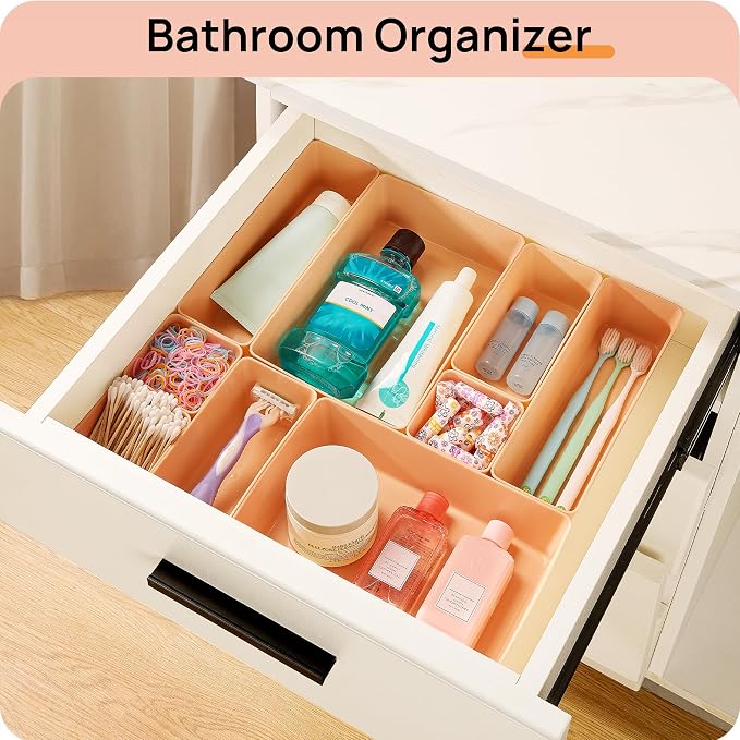Vtopmart 25 PCS Plastic Drawer Organizers Set, 4-Size Versatile Bathroom and Vanity Drawer Organizer Trays, Storage Bins for Makeup, Bedroom, Kitchen Gadgets Utensils and Office - Image 5