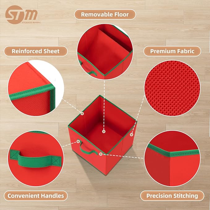 STORAGE MANIAC Storage Cubes, 11 Inch Durable 4 Pack Storage Shelf Basket for Christmas, Fabric Foldable Collapsible Bins with Handles for Organization, Closet, Shelves, Offices, Toys, Red - Image 4