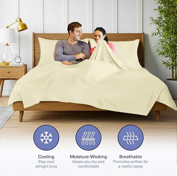Kickoff Viscose Bamboo Sheets Twin XL Size 3-pc 100% Organic Bamboo Viscose Bed Cooling Sheets Twin XL Size Set Cool Bedding for hot Sleepers Sheet, Flat, Fitted, Pillowcase (Cream, TXL)