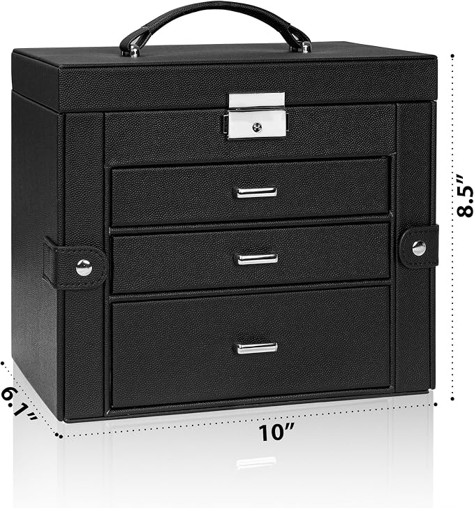 AKOZLIN 4-Tier Jewelry Box Lockable Leather Jewelry Storage Case Organizer with 3 Drawers for Women Girls Ring Necklace Earring Bracelet Watches Holder with Mirror - Image 2