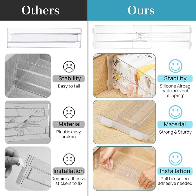Vtopmart 14 Pack Drawer Dividers for Clothes, 4" High 10.2"-16.5" Adjustable Expandable Dresser Drawer Organizer, Clear Plastic Separators for Dresser, Baby Clothing, Underwear, Cosmetic, Toiletries - Image 9