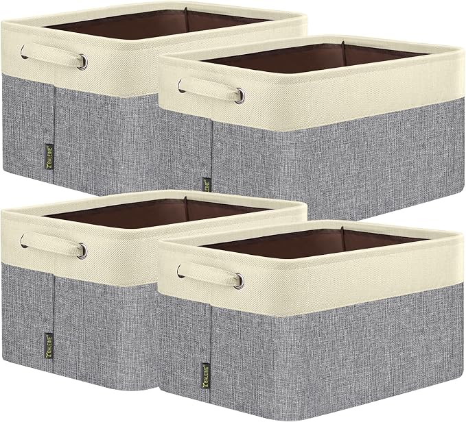 BALEINE 4 Pack Fabric Closet Storage Bins for Shelves, Linen Closet Organizers and Storage, Decorative Baskets for Organizing, Shelf, Clothes, Home, Office (Grey, 15"x11"x9.5") by BALEINE