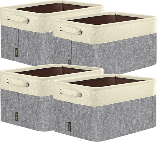 BALEINE 4 Pack Fabric Closet Storage Bins for Shelves, Linen Closet Organizers and Storage, Decorative Baskets for Organizing, Shelf, Clothes, Home, Office (Grey, 12"x8"x8") by BALEINE