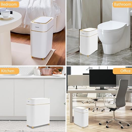 Pukomc Automatic Small Sensor Trash Can with Touchless Lid, 2.3 Gallon / 9L Smart Garbage Can, Quiet Close White Gold Waste Bin - Perfect for Kitchen, Living Room & Small Spaces - Image 7