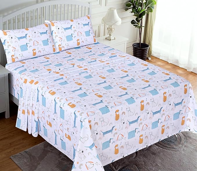 RUVANTI 100% Cotton Sheets – Twin Size Percale Bedding, Cooling & Breathable Floral Design, Durable with a Crisp, Soft & Comfortable Feel, 16" Deep Pocket, 3-Piece Set, Puppy Me
