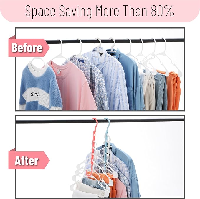 Mr. Pen- Space Saving Hangers for Clothes, 8 pcs, Playful Pop Colors, Plastic Multi Clothes Hangers Space Saving, 5 Slots, 360° Rotating Hooks - Image 6