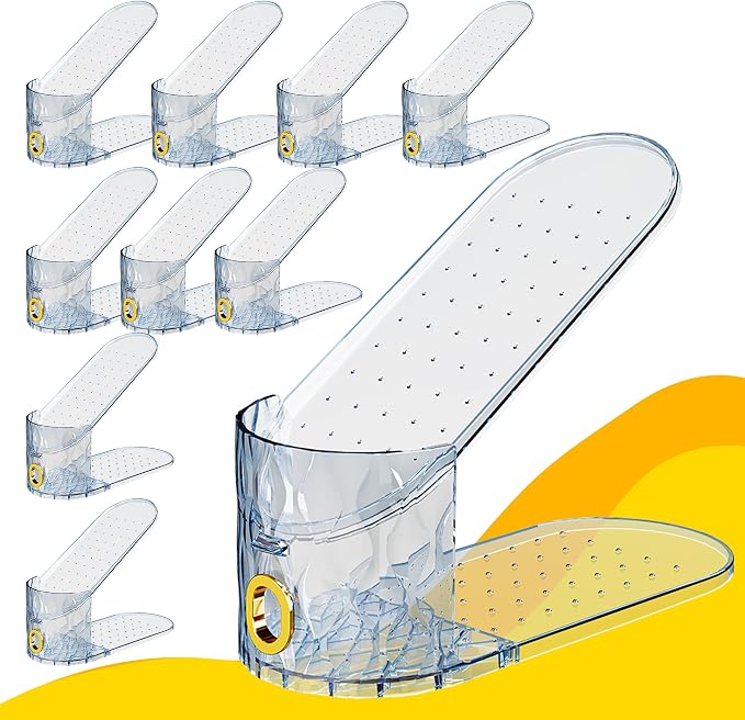 Shoe Slots Organizer, Adjustable 10 Pack Shoe Stacker for Closet Storage, Clear Double Layer Space Saver, Durable and Stackable Shoe Holder for Sneakers Heels and Flat by WMBOOX