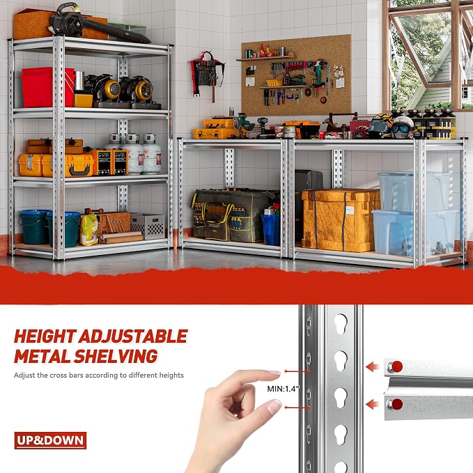 REIBII Storage Shelves Adjustable Metal Shelving 1600LBS Garage Shelves Industrial Metal Shelves 4 Tier Garage Shelving for Pantry Closet Kitchen Basement, Sliver, 11.8" D x 23.6" W x 56.7" H - Image 8