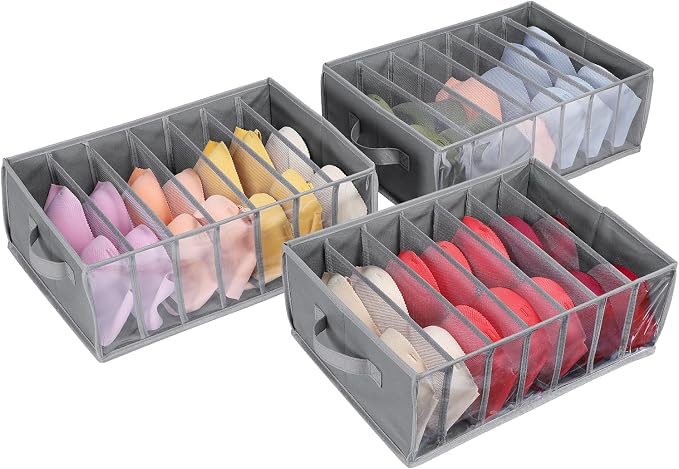 Zilink Upgraded Underwear Drawer Organizer with Support Board, Clear Drawer, 7 Grids Divider, Sock Organizer for Closet, Nursery, Baby Clothes, Bra, Sock, Tie - 3 Pack by Zilink