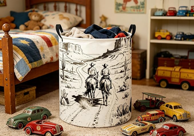 Baby Laundry Hamper kids laundry Basket Waterproof Laundry Bag for Bedroom Toy Clothes Organizer Room Décor(Cowboy) - Image 4