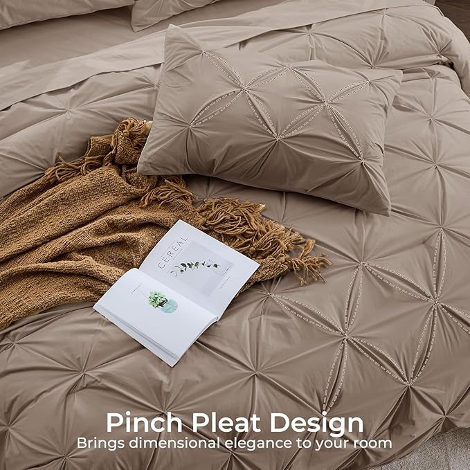 Sasttie Twin Comforter Set, 5-Piece Bed in a Bag, Pintuck Bedding Sets for All Season, Includes Comforter, Flat Sheet, Fitted Sheet, Pillowcase and Pillowsham, Dark Linen