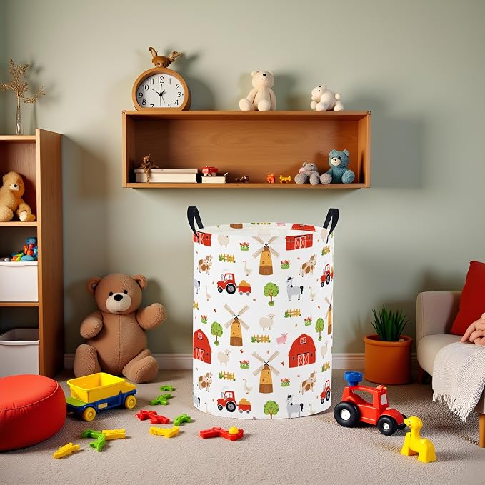 Baby Laundry Basket Baby Nursery Hamper Kids Laundry Basket Toy Storage Bin for Boys Room Decor Gift Baskets for Bedroom Bathroom(Farm) - Image 2