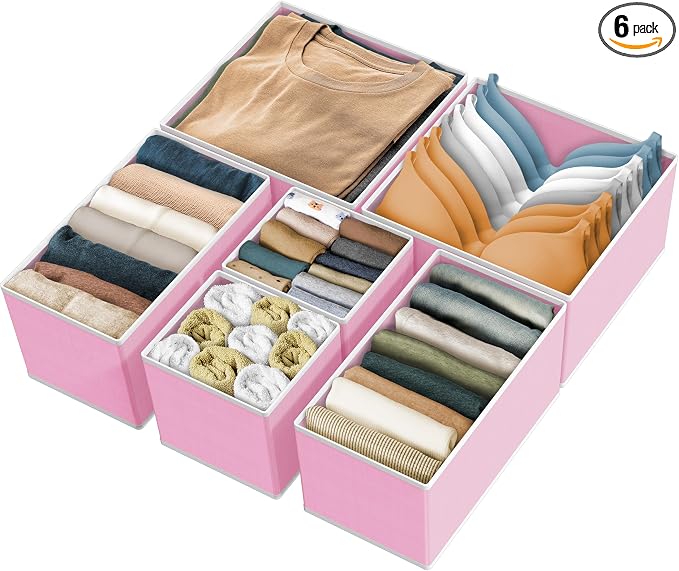 Simple Houseware Underwear Drawer Organizer for Lingerie/Undergarment/Bra/Panty/Sock/Onesie, Set of 6, Pink by SimpleHouseware