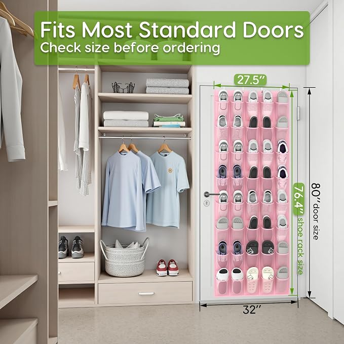 Unjumbly Over the Door Shoe Organizer with 40 Large Breathable Mesh Pockets, Space Saving Shoe Holder, Hanging Shoe Rack for Entryway Bedroom Closet Storage (Pink, 40 Pockets) - Image 4