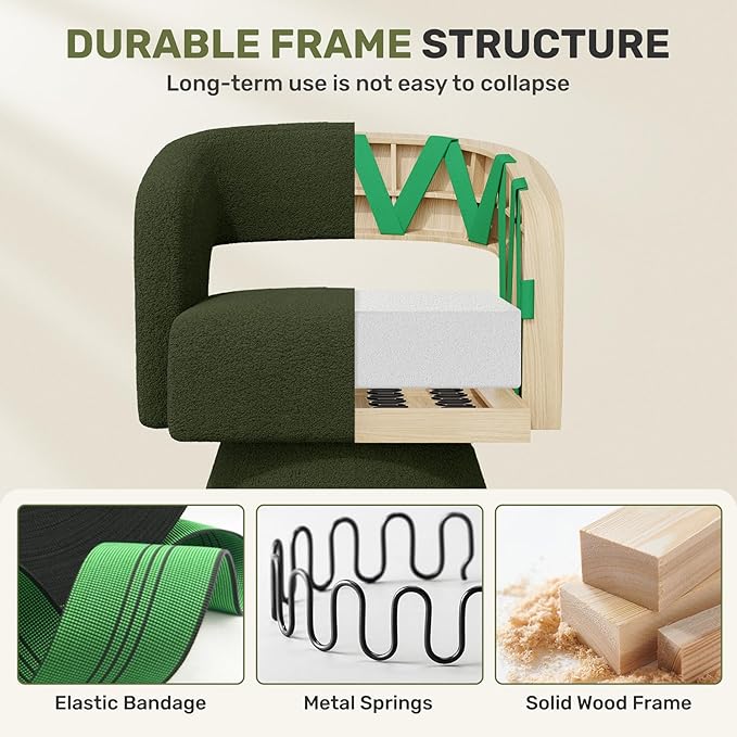 Nebuaegis Swivel Accent Chair Set of 2, Modern Comfy Teddy Barrel Chairs, Oversized Upholstered Round Arm Chair for Living Room, Bedroom, Reading Room, Green