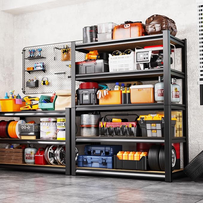 5-Tier Garage Shelving Heavy Duty Storage Shelves, Adjustable Shelving Unit, Utility Garage Organizer Shelf for Basement, Pantry, Kitchen, Warehouse,Supermarket, 31.5" Wx13.8 Dx71.2 H,Black - Image 2
