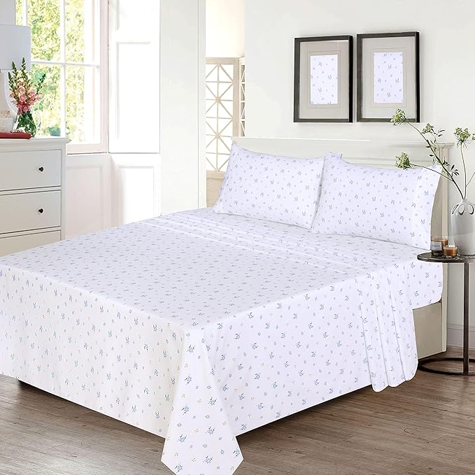 RUVANTI 100% Cotton Sheets – California King Percale Bedding, Cooling & Breathable Floral Design, Durable with a Crisp, Soft & Comfortable Feel, 14" Deep Pocket, 4-Piece Set, Phulkari