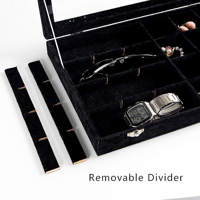 Frebeauty 24 Grid Earring Holder Organizer Tray, Jewelry Organizers and Storage for Drawer,Velvet Jewelry Display Storage for Earrings,Rings,Studs,10.5 x 6.5 x 1.2 Inches Gift for Women (Black) - Image 5