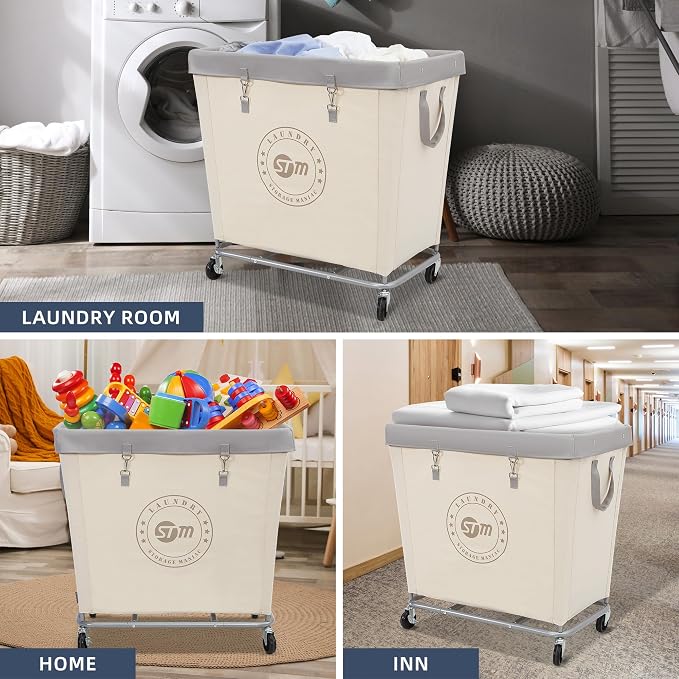 STORAGE MANIAC Commercial Laundry Hamper with Heavy Duty Steel Frame, 320 L Industrial Laundry Basket Cart with Wheels for Hotel, Home, Laundry Room, 31.7''L x 19.3''W x 30.91''H, Large Beige - Image 9