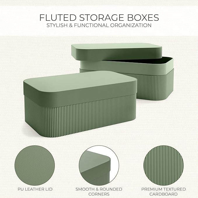 Decorative Storage Boxes with Lids – Set of 2 Beautiful Fluted Cardboard Organizer Bins for Your Home Bookshelf Decor to Safely Store Your Documents, Memory Box Items and Other Keepsakes in Style - Image 5