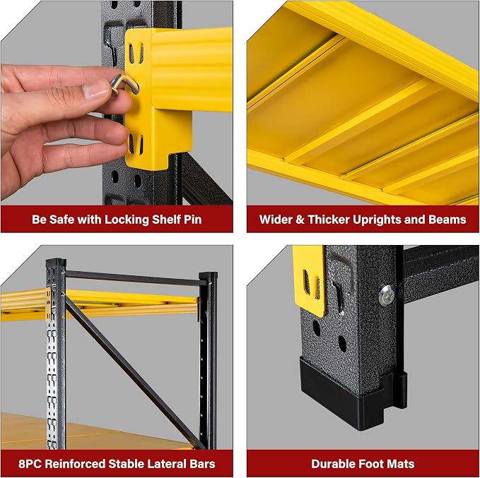 71.3" Wide Heavy Duty Garage Shelving Units,5000LBS Deep Storage Shelves,Yellow Metal Garage Shelves,Steel Shelf,Large Storage Rack,Industrial Shelving for Shop,Warehouse,Basement,71.3"W x 24"D x 70"H - Image 7