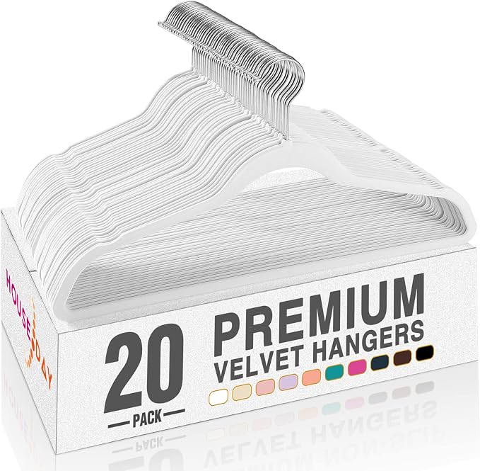 HOUSE DAY White Velvet Hangers 20 Pack, Non Slip Clothes Felt Hanger Heavy Duty for Coat, Premium Slim Space Saving Suit Hangers for Closet Organizer, 360° Rotating Silver Hook by HOUSEDAY