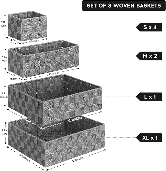 Posprica Woven Baskets, Storage Baskets for Organizing (Set of 8), Cube Baskets Bin Container Matching Storage Boxes Organizers for Pantry, Office, Shelves, Media-room - Image 3