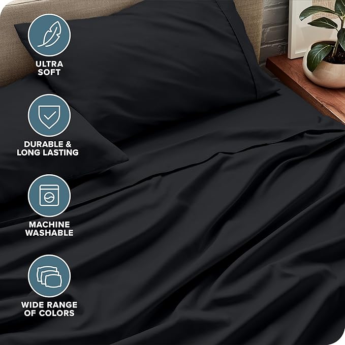 Bare Home Split California King Sheet Set - 1800 Ultra-Soft Microfiber Bed Sheets - Double Brushed - Deep Pockets - Easy Fit - 5 Piece Set - Bed Sheets (Split Cal King, Black)