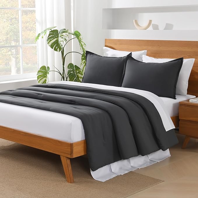 Andency Dark Grey Comforter King Size - 7 Pieces Gray Bed in a Bag King Bedding Comforter Sets, Summer Plain Soft Lightweight Comforter with Fitted Sheets, Flat Sheets, Pillowcases & Shams