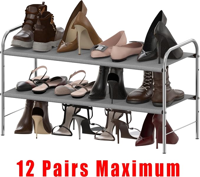 Simple Houseware 2-Tier Shoe Rack Storage Organizer, Grey - Image 7