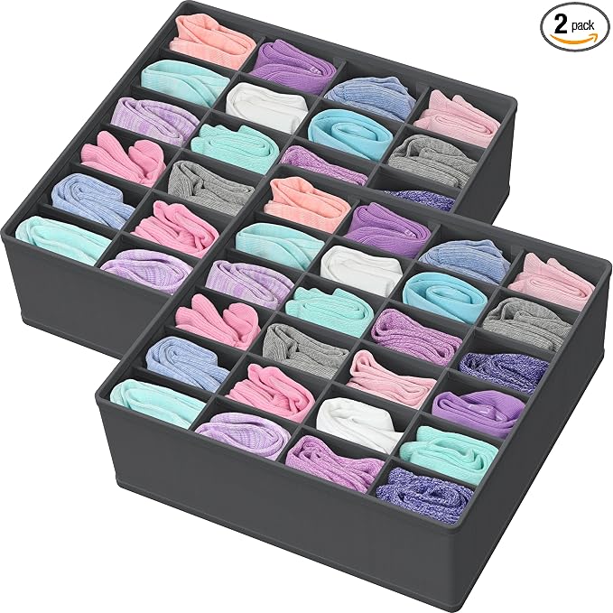 Simple Houseware 2 Pack Closet Sock Organizer, 24 Cell Drawer Divider, Dark Gray by SimpleHouseware