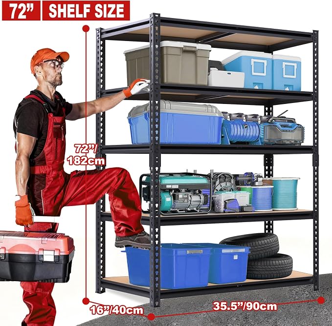 Garage Storage Shelves, 72''H Shelving Units and Storage, 2400 LBS Heavy Duty Shelving, Metal Garage Shelves for for Basement, Warehouse, Pantry, Closet, Kitchen - Image 3