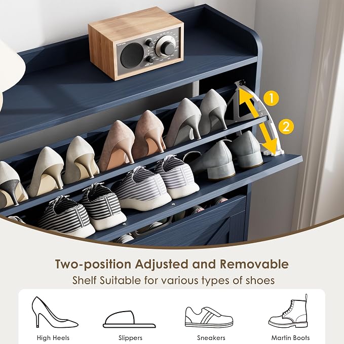 Nicetree Shoe Storage Cabinet, Shoe Cabinet with 2 Flip Drawers, Narrow Shoe Rack Cabinet, Farmhouse Slim Shoe Cabinet Storage for Entryway,Blue - Image 7