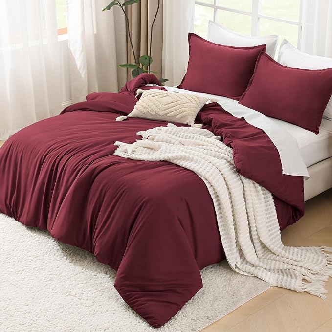Litanika Burgundy Red Comforter Set California King Size, 3 Pieces Cal King Lightweight Solid Bedding Comforter Set, All Season Fluffy Bed Set (104x96In Comforter & 2 Pillowcases)