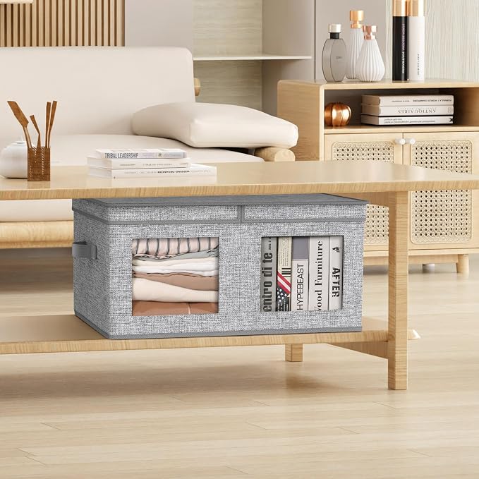 Univivi Large Foldable Fabric Storage Bins with lids [2-Pack] Collapsible Closet Storage Box for Clothes, Closet Organizer with Handles, Storage Cube Basket for Home, Bedroom (Grey, 24" x17" x 12") - Image 6